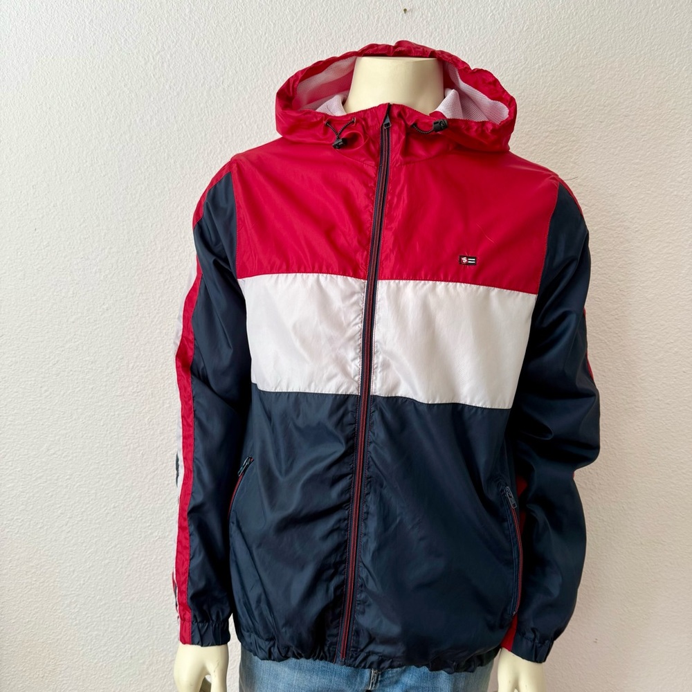 US Polo Assn Men's Blue White Red Hooded Full Zip Windbreaker Jacket Size M